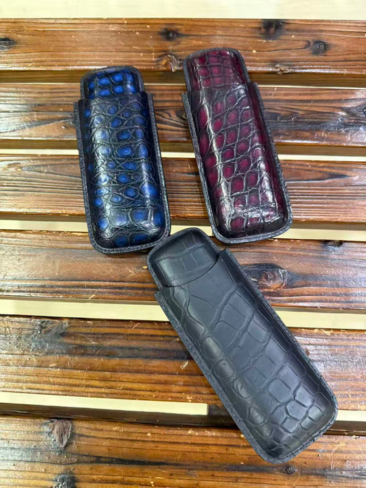 Preorder Genuine Crocodile Leather Cigar Case 2pcs/set Red