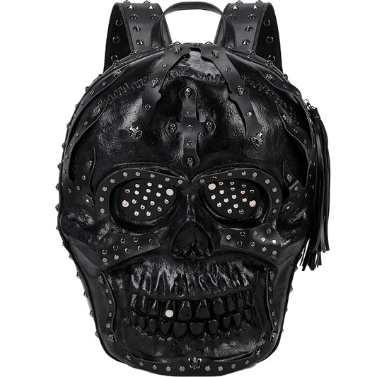 3D Backpack 3D PU Leather Skull Studded Backpack