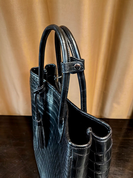 Unisex Large Crocodile Leather Laptop Business Briefcase Shopper Tote Bag Black