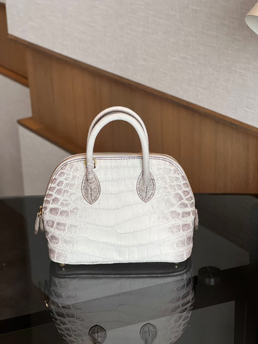 Womens Genuine Crocodile Skin Leather Cross Body Handle Bag Mini