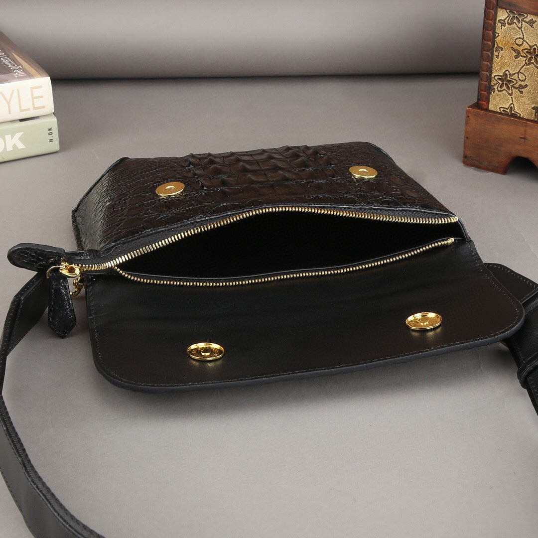 Unisex Crocodile Leather Cross Body Shoulder Bag