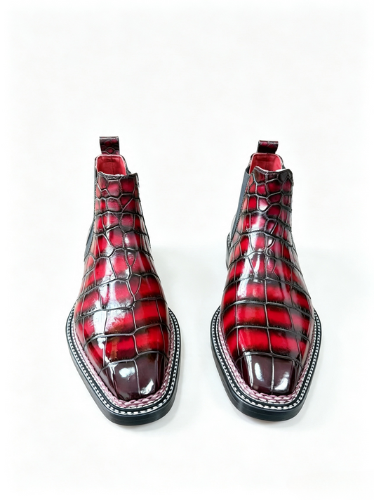 Crocodile Shoes, Men's Norwegian Stitch Vintage Crocodile Leather Chelsea Boots
