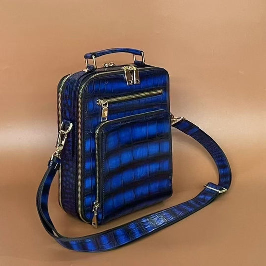 Vintage Crocodile Skin Leather Double Zip Briefcase