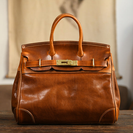 Borse unisex vintage in pelle cerata con manico superiore