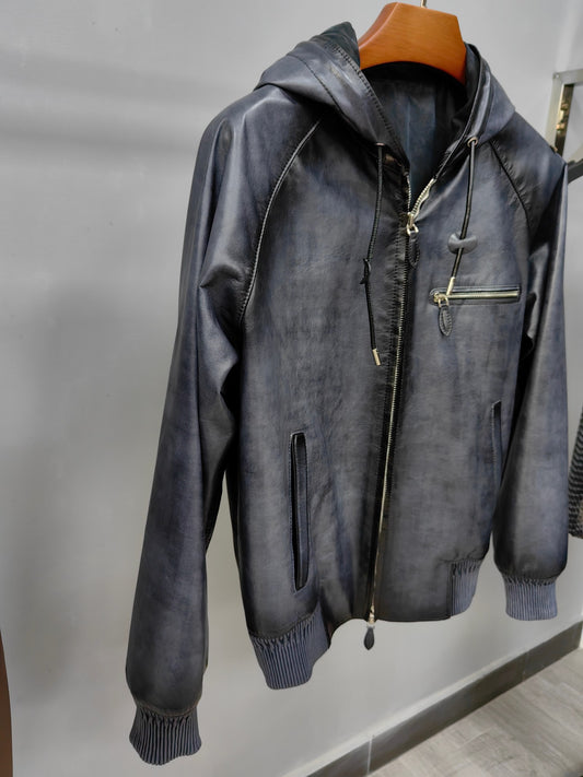 Mens Jackets , Leather Jacket, Vintage Grey Leather Jackets