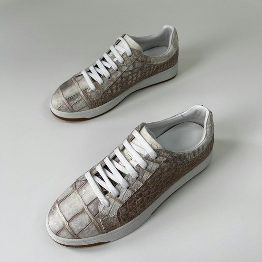 Men's Himalayan White Crocodile Leather Casual Sneakers 2950