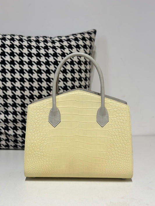 Crocodile Leather Top Handle Bag Yellow