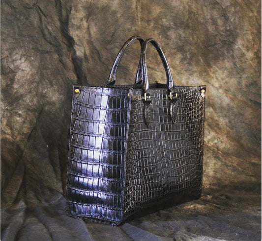 Preorder Crocodile Leather Large Tote Bag Dark Blue