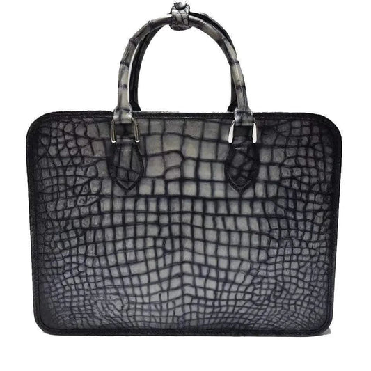 Preorder Retro Brown crocodile Leather Crossbody Laptop Business Bag