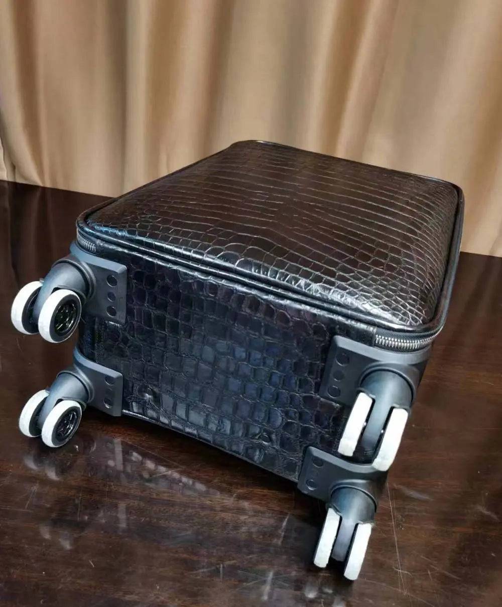 Preordine Valigia in pelle effetto coccodrillo / borsa da viaggio trolley con ruote universali, bagaglio a mano 20 pollici, nero