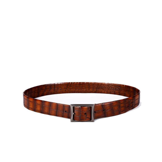 Belt da uomo vintage in vera pelle di coccodrillo a doppio lato con fibbia in acciaio inossidabile