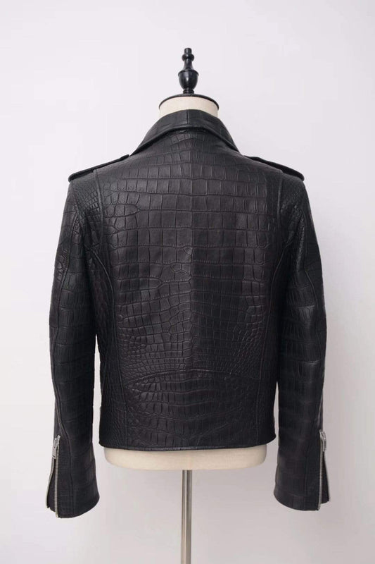 Crocodile Leather Slim Fit Motorcycle Racer Style Leather Jacket For Men & Women