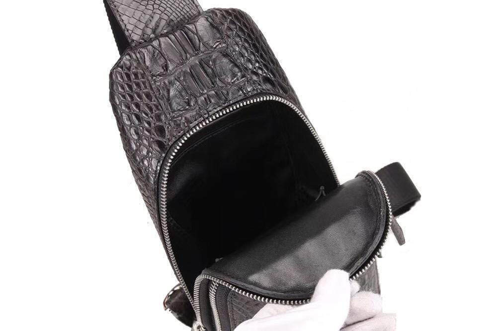 Genuine Crocodile Leather Chest Bag,Men Crossbody Sling Backpack Outdoor Shoulder Travel One Shoulder Daypack