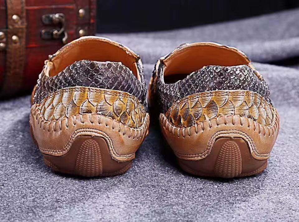 Crocodile Shoes Genuine Python Leather Men's Beige Slip-On Loafer Shoes
