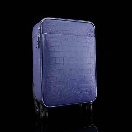 Matt Genuine Crocodile Leather Travel Carry On 20-Inch Spinner Carry-on Suitcase Blue