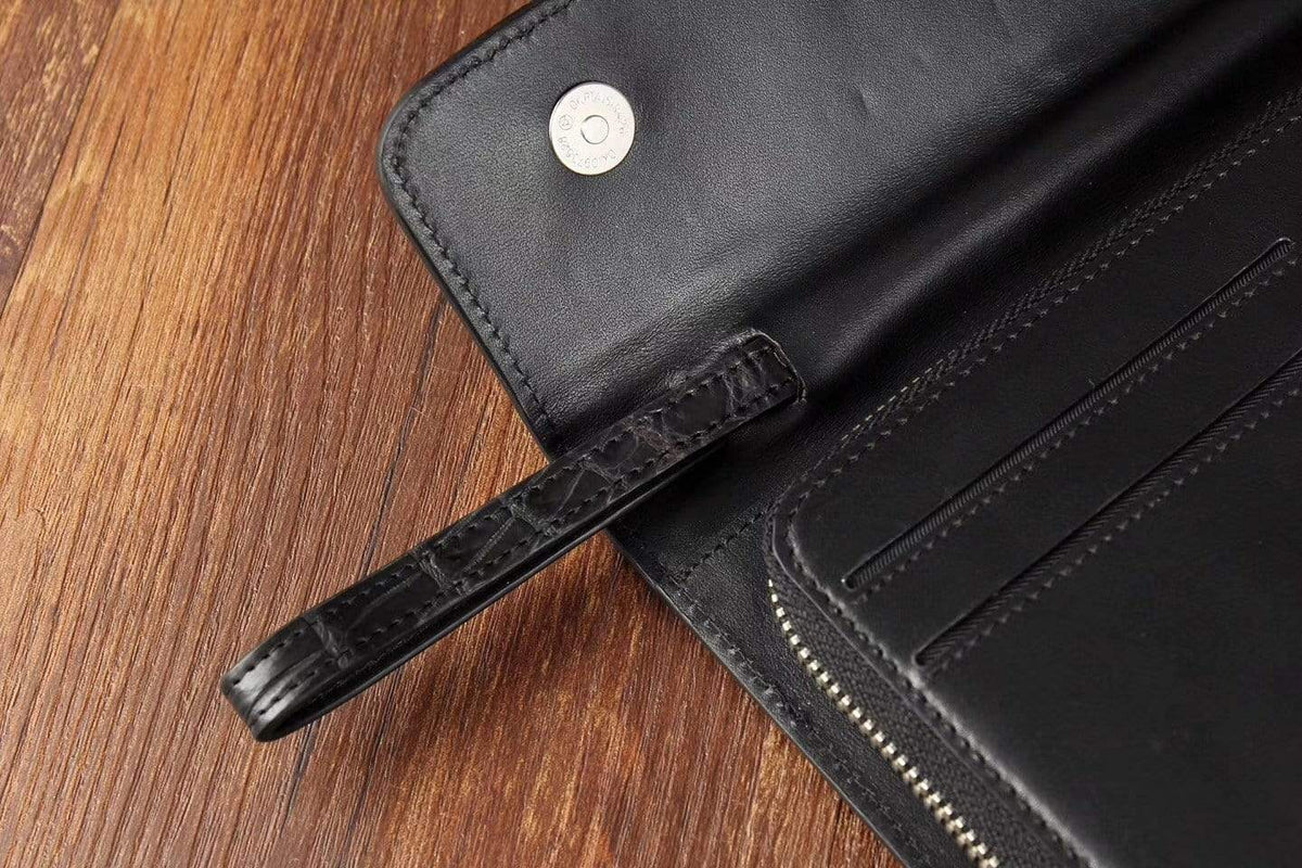 Preorder Crocodile Skin Belly Leather Trifold Wallet Clutches For Men Vintage Green