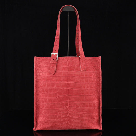 Unisex Nubuck Genuine Crocodile Skin Leather Large Shopper Tote Bag