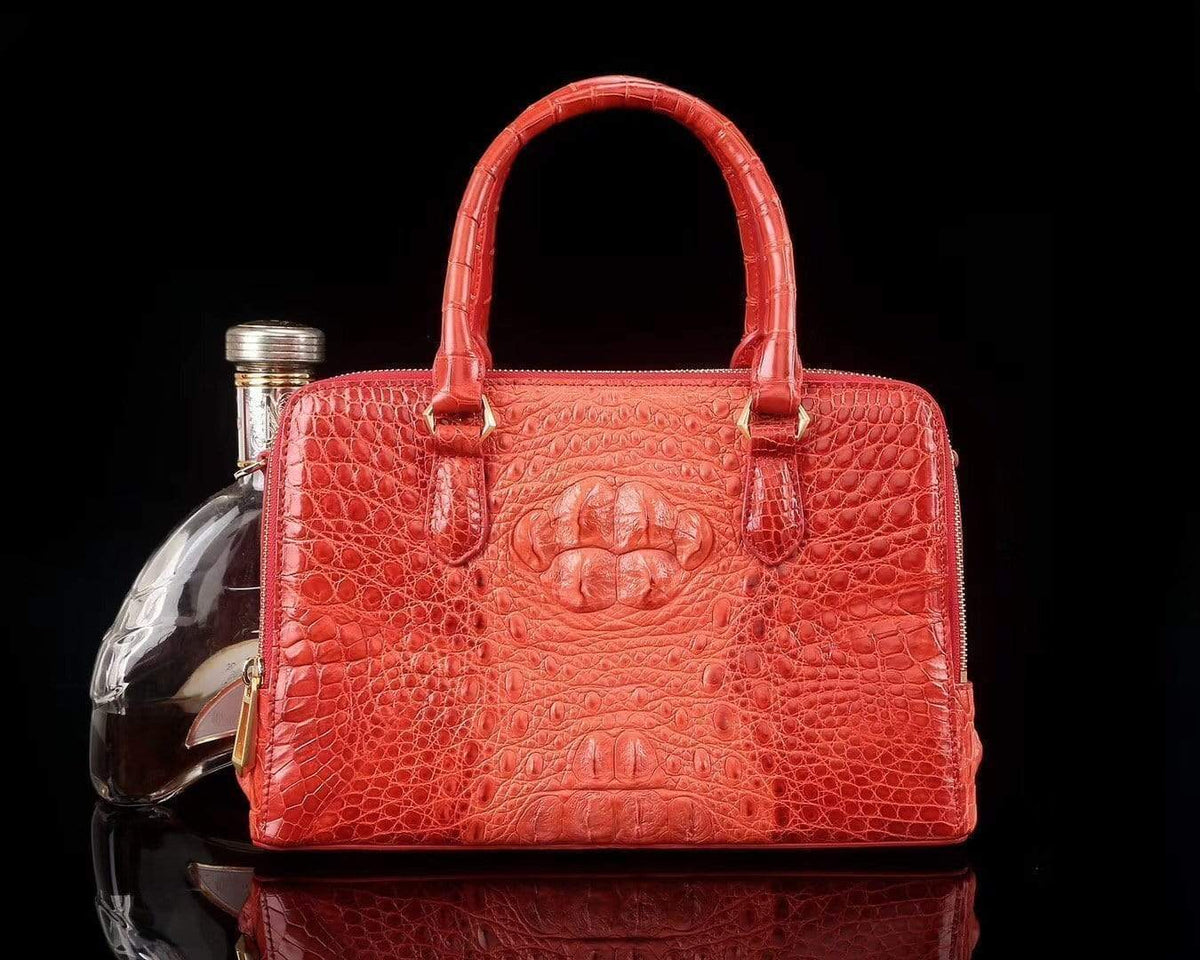 Women's Genuine Crocodile Bone Leather Shoulder Satchel Bag