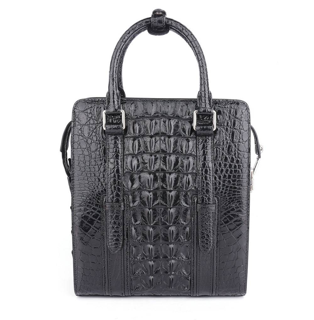 Men's Genuine Crocodile Skin Leather Top Handle Cross Body Password lock Briefcase Bag
