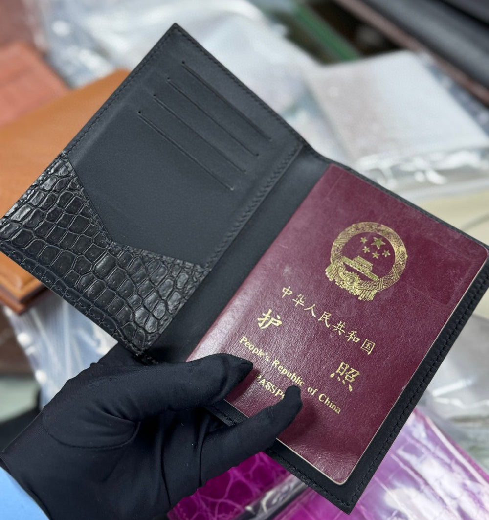 Crocodile Skin Leather Passport Case