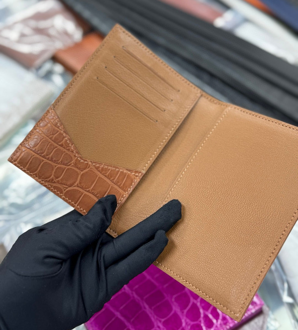 Crocodile Skin Leather Passport Case
