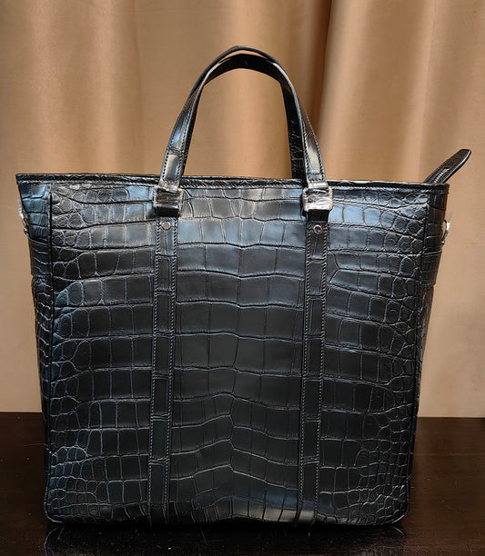 Preorder Unisex Crocodile Leather Briefcase Large Tote Bag Black