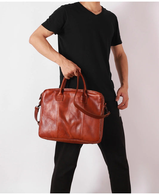 Vegetable Tanning Leather  Grande valigetta, borsa business con manico per laptop