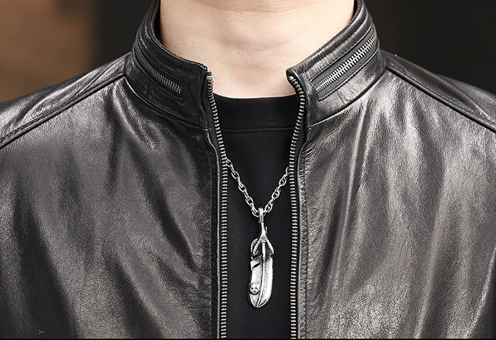 Leather Jacket , Men's Fashion Nehru Zip- Collar Leather Short Jacket