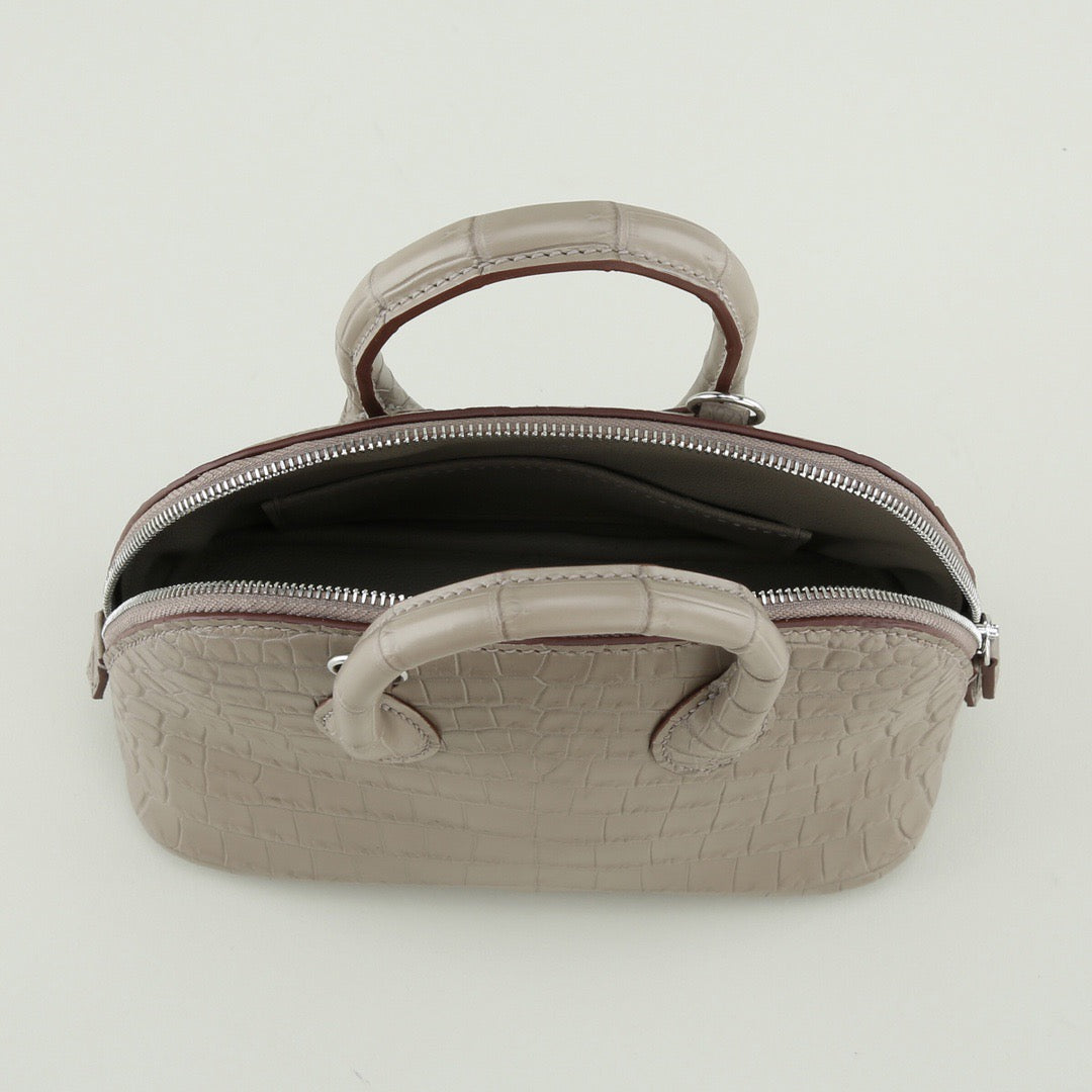 Prorder Genuine Crocodile Leather Shell Promennade Trapezoid Cross Body Bag Grey Small