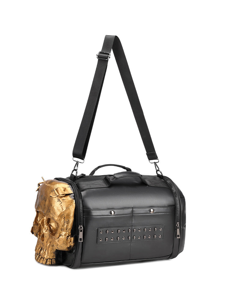 3D Shoulder Bag 3D PU Leather Large Studded Skull Travel Duffel Shoulder Bag