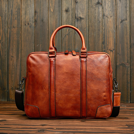 Vintage, grande valigetta in pelle di vitello, borsa business per laptop a tracolla e a spalla