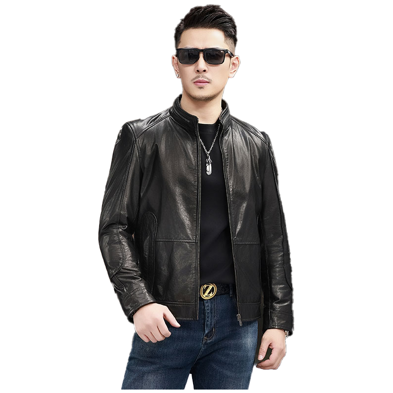 Leather Jacket , Men's Fashion Nehru Zip- Collar Leather Short Jacket