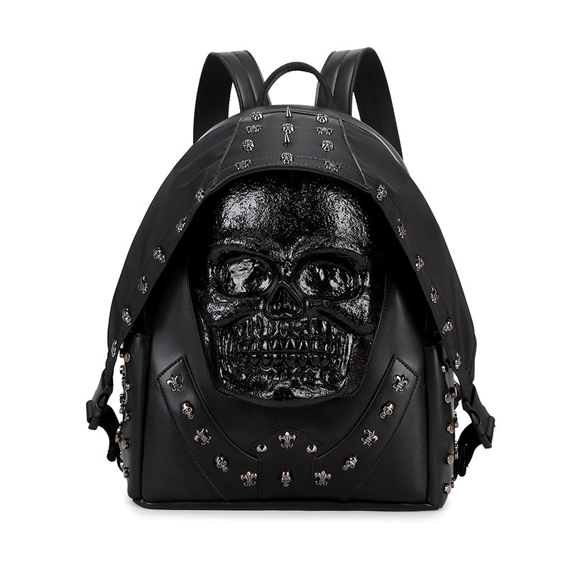 3D Backpack 3D PU Leather Skull Studded Computer Backpack