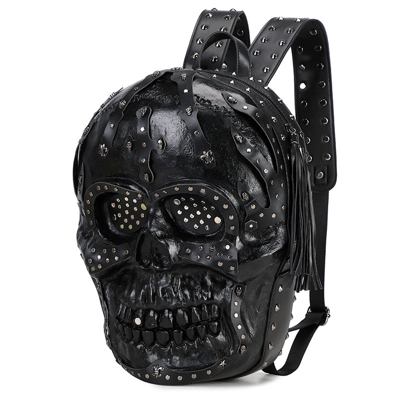 3D Backpack 3D PU Leather Skull Studded Backpack