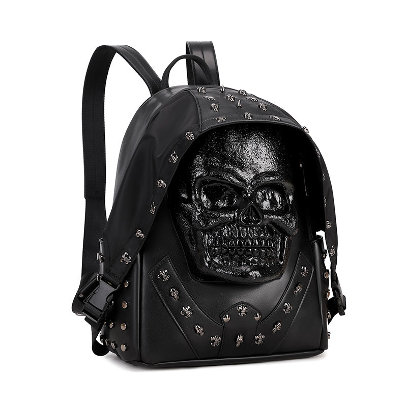 3D Backpack 3D PU Leather Skull Studded Computer Backpack