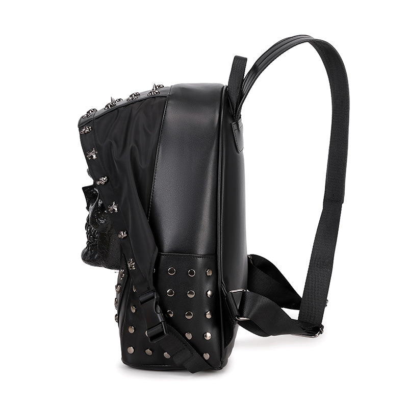 3D Backpack 3D PU Leather Skull Studded Computer Backpack