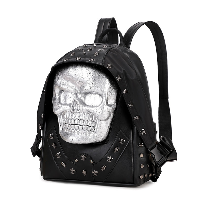 3D Backpack 3D PU Leather Skull Studded Computer Backpack