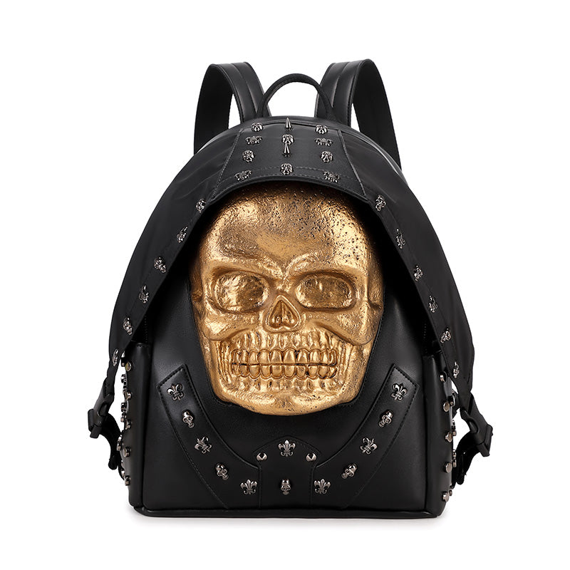 3D Backpack 3D PU Leather Skull Studded Computer Backpack