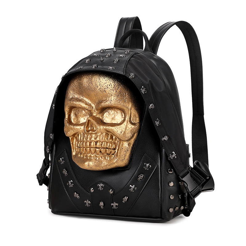 3D Backpack 3D PU Leather Skull Studded Computer Backpack