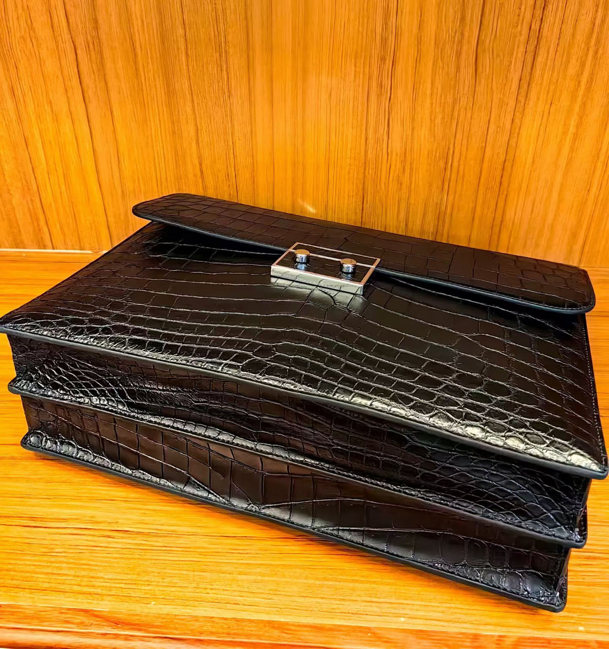 Genuine Crocodile Skin Leather Briefcase Bag Black