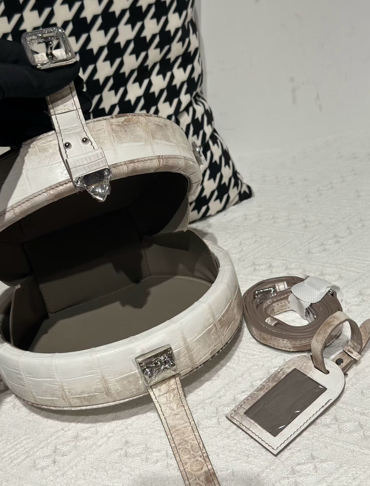 Crocodile Apple Bag , Himalaya White Crocodile Leather Round Circle Apple Bag