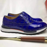 Blue Casual Crocodile Shoes,  Slip On Crocodile Sneakers