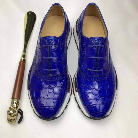 Preorder Blue Casual Crocodile Shoes, Slip On Crocodile Sneakers