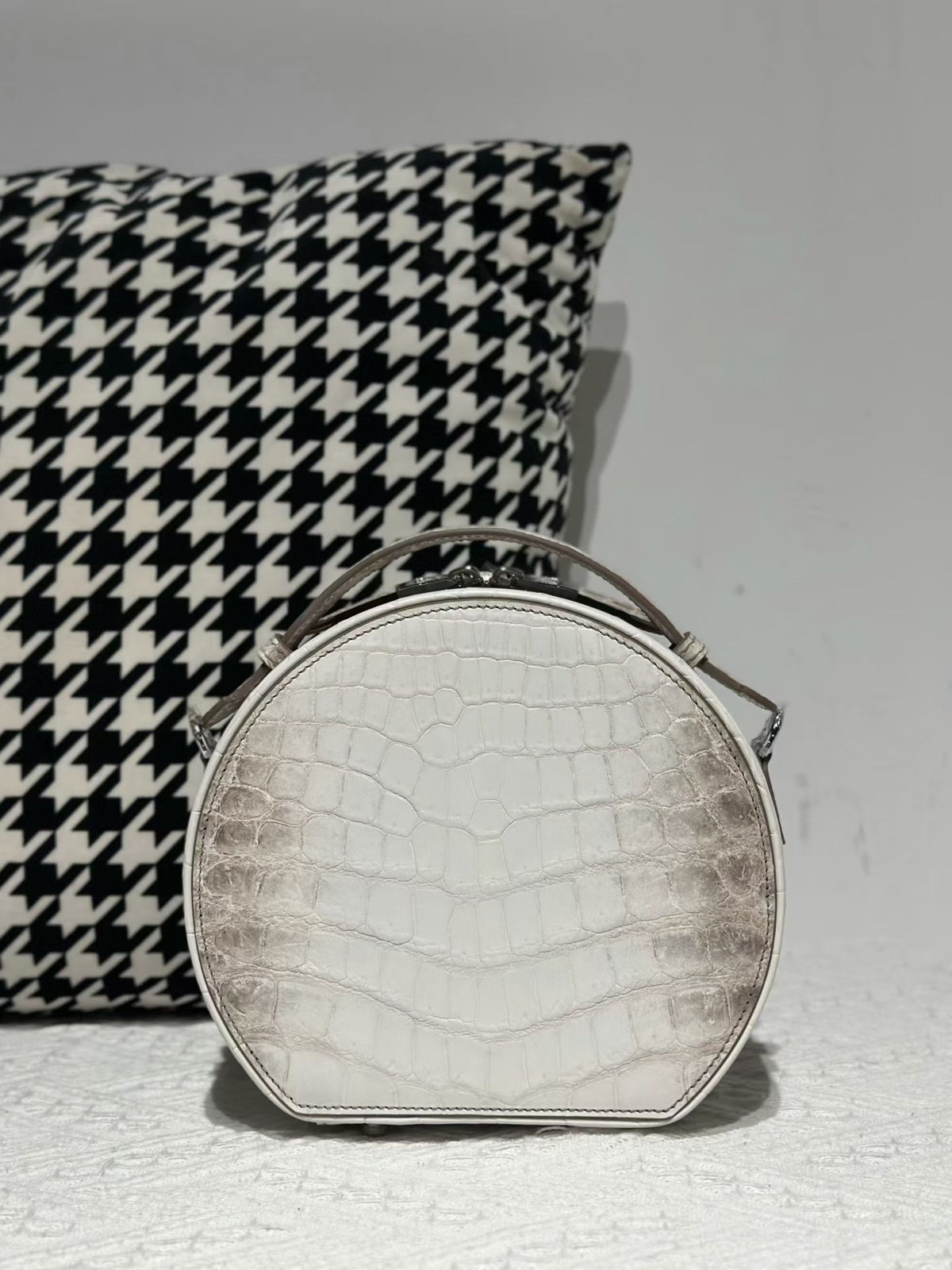 Crocodile Apple Bag , Himalaya White Crocodile Leather Round Circle Apple Bag
