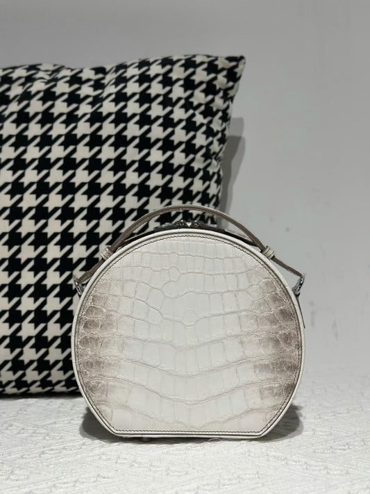 Crocodile Apple Bag , Himalaya White Crocodile Leather Round Circle Apple Bag