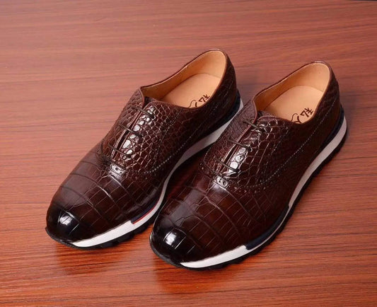 Preorder Casual Crocodile Shoes, Slip On Crocodile Sneakers Brown