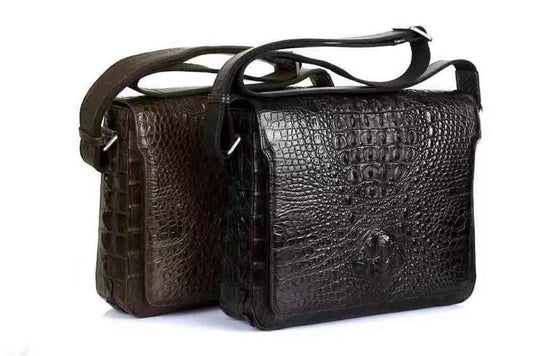 Borsa da postino in pelle effetto pelle di coccodrillo, borsa messenger espandibile, borsa per la scuola
