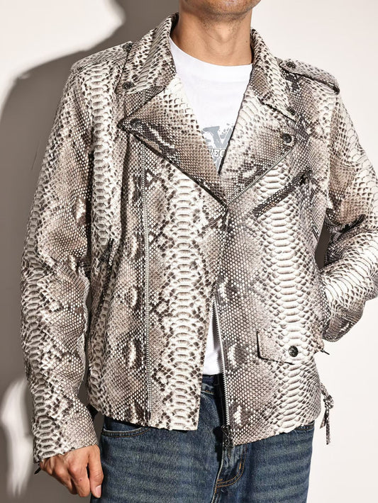 Python Leather Jacket , Mens Python Skin Leather Slim Fit Motorcycle Bomber Biker Jacket