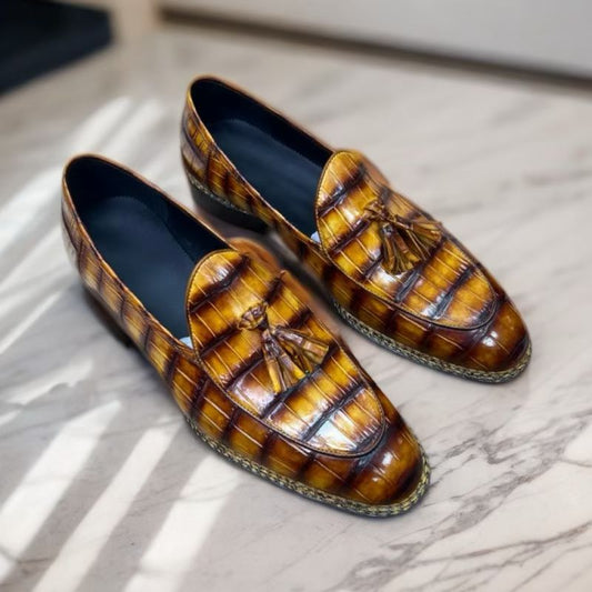 Crocodile Shoes Crocodile Leather Norwegian Sewn Dress Shoes Vintage Amber Yellow