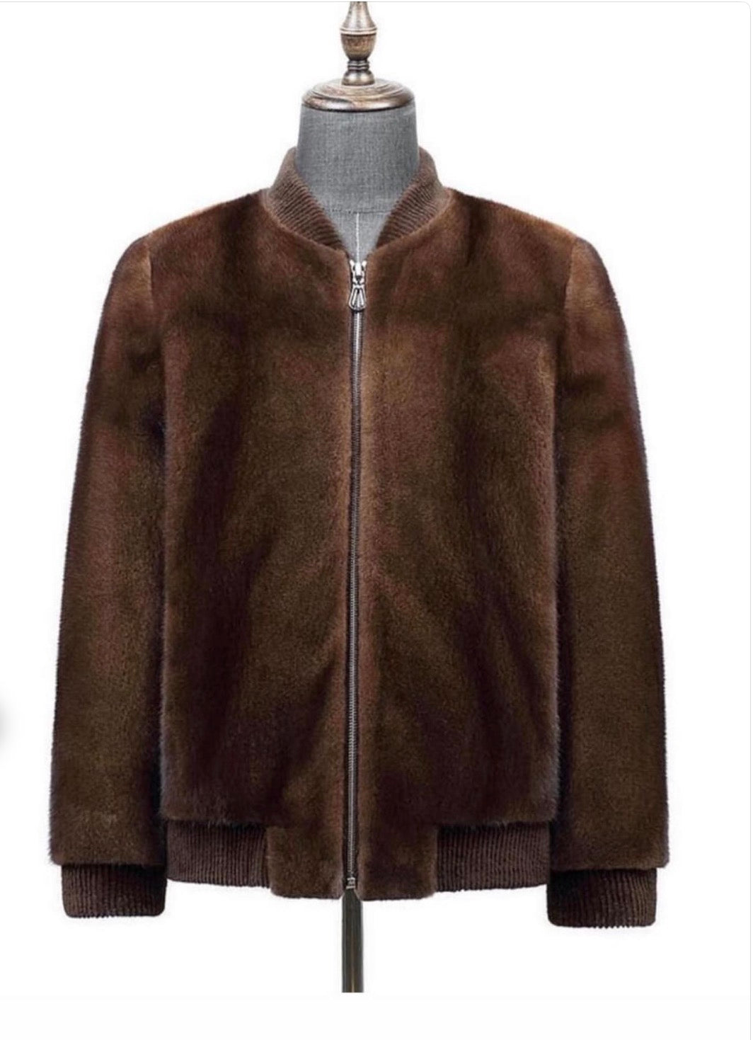 Unisex Brown Whole Mink Fur Slim Fit Motorcycle Bomber Biker Jacket
